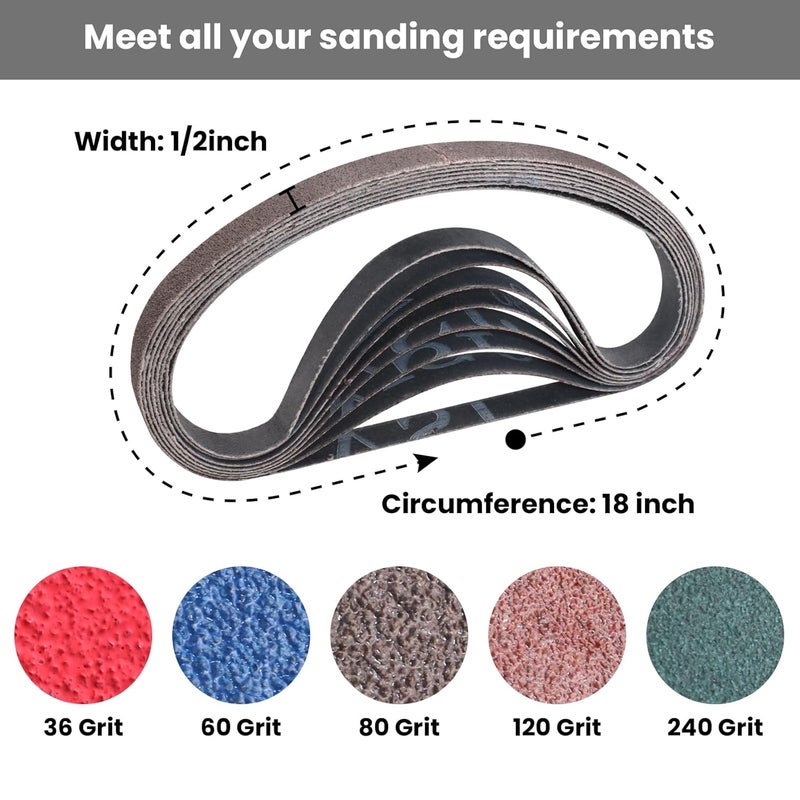 Funghwang 40PCS 1/2 x 18 inch Sanding Belt Kit Each of 36 60 80 120 240 Grits Ceramic and Aluminum Oxide Grinding Belts Replacement for The Ken Onion Edition of Work Sharp Knife and Tool Sharpener - Image 3